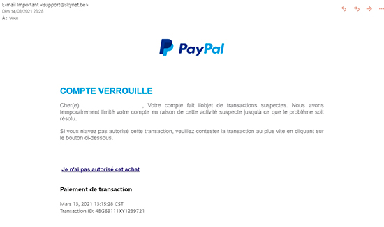 Faux mail arnaque Paypal.