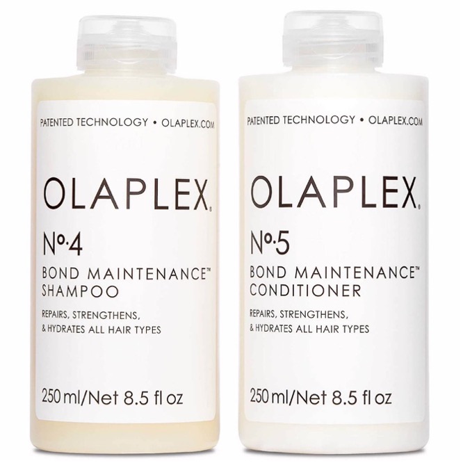 Zoom sur l'étiquette des flacons des shampoings Olaplex