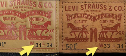 authentique vs contrefacon de etiquettes de jean Levis.