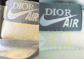 deux languettes de la Air Jordan 1 de Dior. 