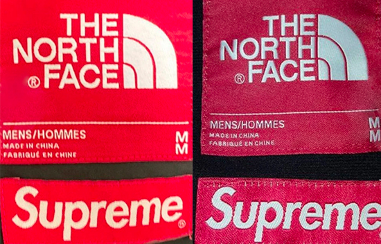 authentique vs contrefacon etiquette cou veste supreme the north face.