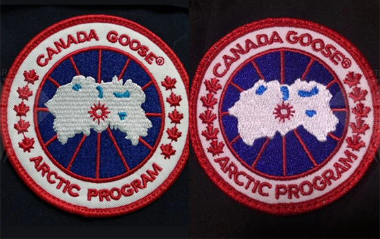 Zoom sur les logos Canada Goose de doudoune.