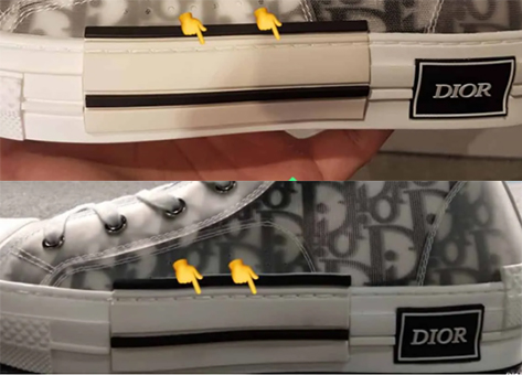 Authentique vs contrefacon de la semelle a effet patchwork de la B23 de Dior.