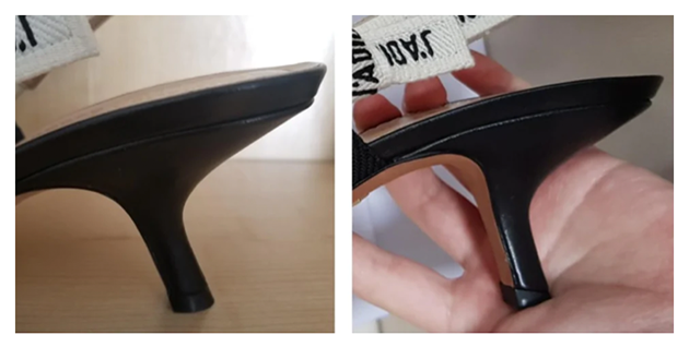 authentique vs contrefacon du talon des escarpins J'adior de Dior.