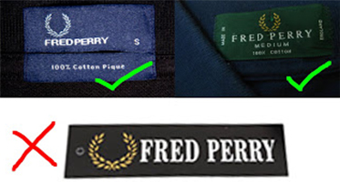 Zoom sur les etiquettes Fred Perry.