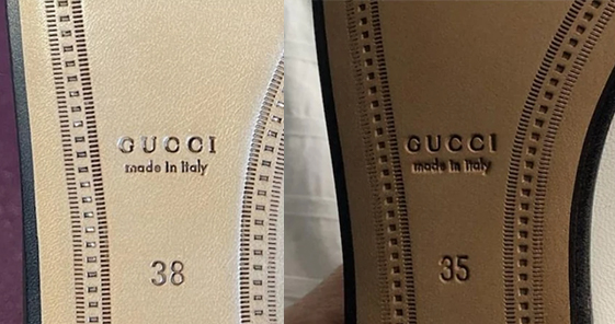 texte sur les semelles de mocassins Gucci