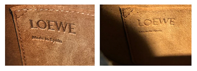 Gros plan sur l inscription Loewe de la poche interieure du sac gate.