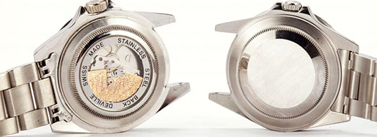 authentique vs contrefacon dos montre Rolex.