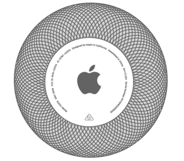 Illustration du dessous d'un HomePod mini Apple.